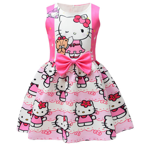 Hello Kitty Cartoon Printed Net Yarn Short-Sleeved Pleated Dress for