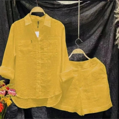 2024 Summer Casual Shirt Two Piece Set For Women Shorts 2 Piece Sets