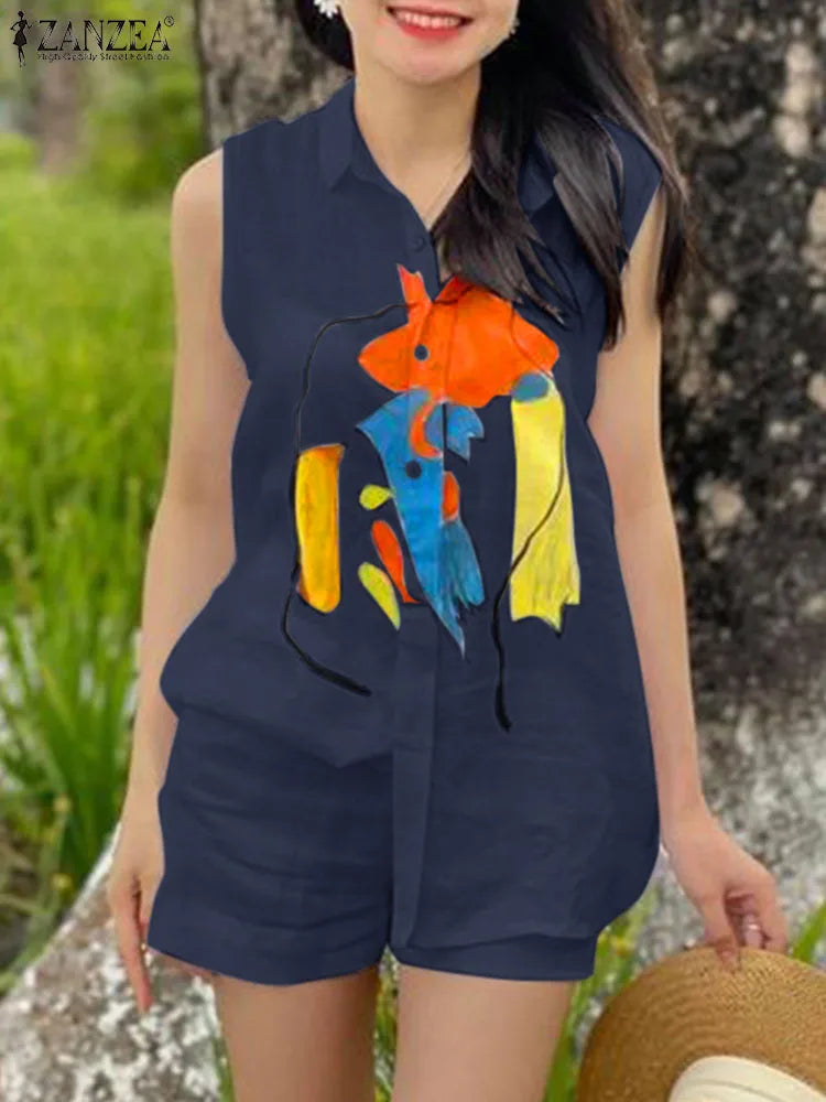 Elegant OL Work Short Sets ZANZEA 2pcs Women Outfits Summer Sleeveless