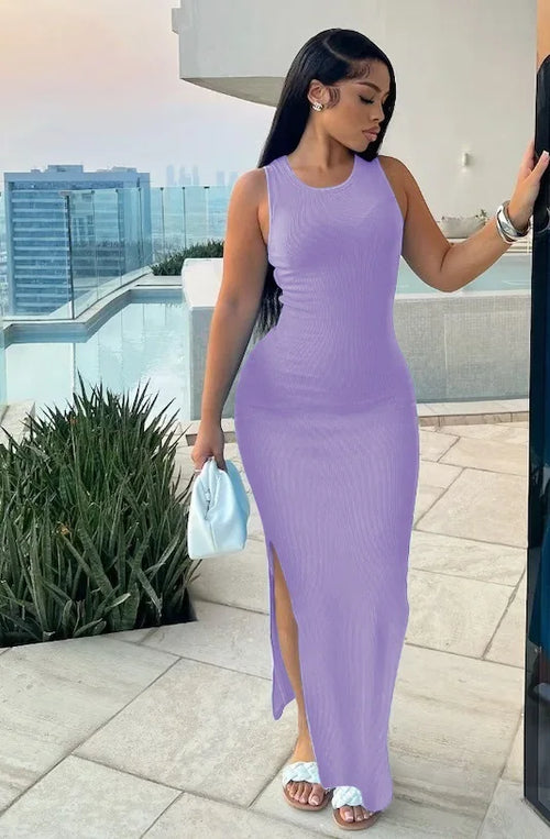 Ribbed Sexy Y2K Clothes Sleeveless Bodycon Maxi Dresses For Women Club