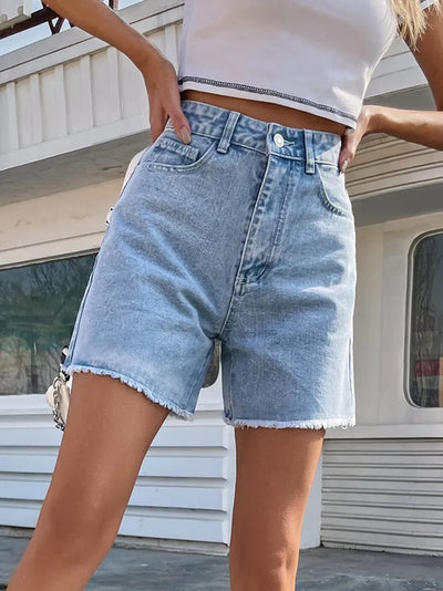 Streamgirl Blue Women's Denim Shorts Summer High Waist Casual Chic