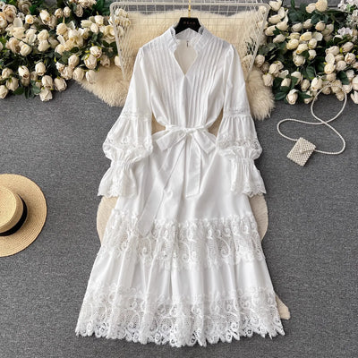 JAMERARY Autumn Holiday Loose White Lace Prom Prom Dress Women's V