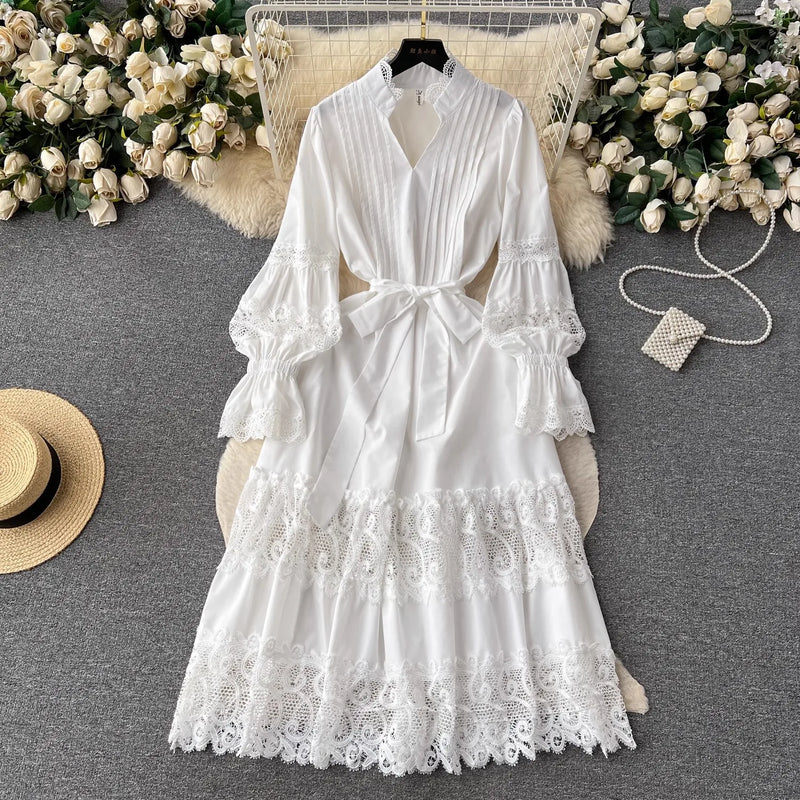 JAMERARY Autumn Holiday Loose White Lace Prom Prom Dress Women&