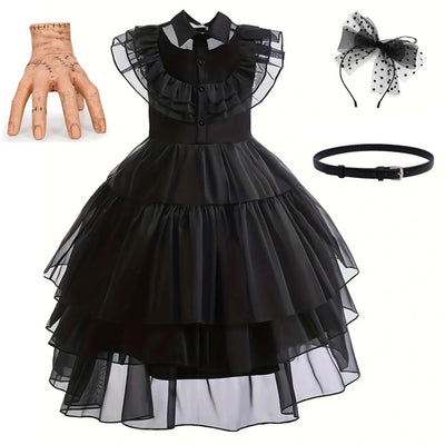 Weirdo Family Gothic Black Ball Gown for Girls Ruffled Prom Dress