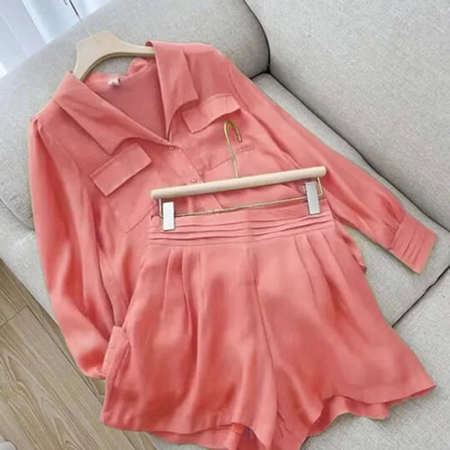 Spring Shirt Two Piece Set For Women Summer Shorts 2 Piece Sets Suits