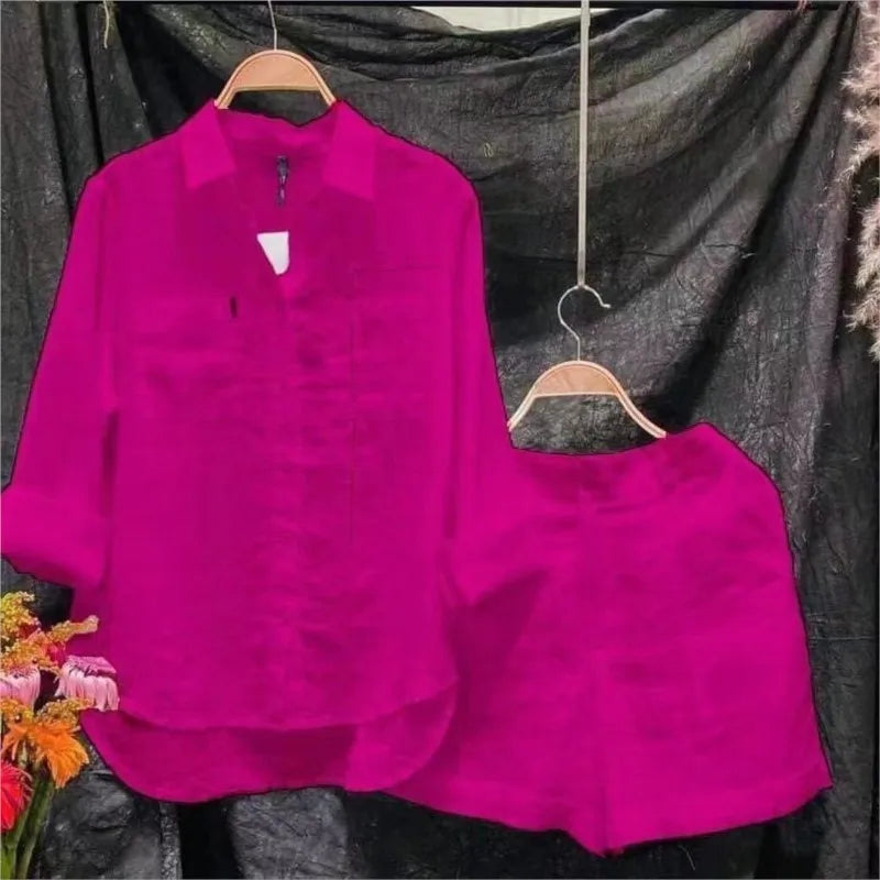 2024 Summer Casual Shirt Two Piece Set For Women Shorts 2 Piece Sets