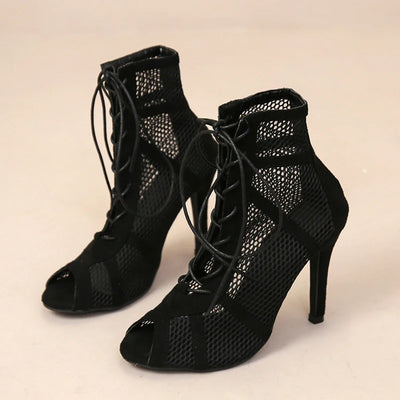 Sexy High Heels Hollow Mesh Sandals Women Summer Cross-tied Peep Toe