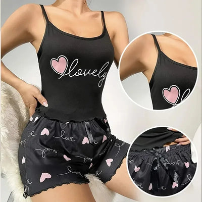 Summer Two-Piece Women's Camisole Printed Heart and Letter Matching