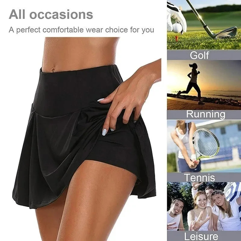 Women Skrits Summer Above Knee Double-Layer Sports Shorts Dress Quick