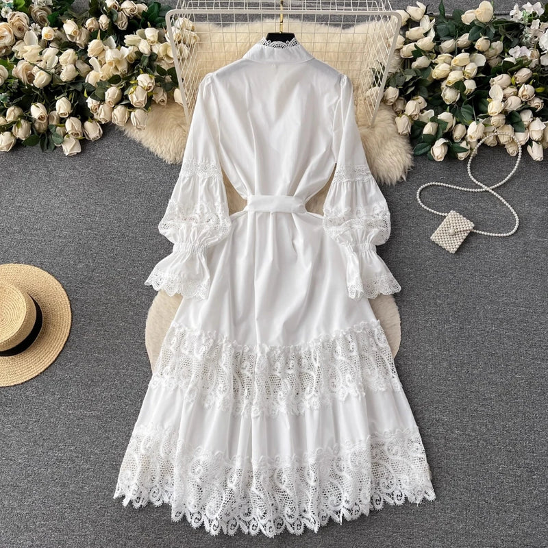 JAMERARY Autumn Holiday Loose White Lace Prom Prom Dress Women&