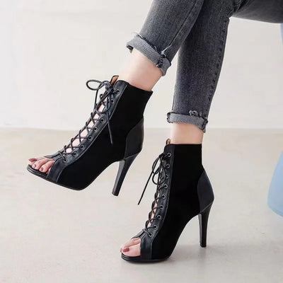 Sandals Hollow Mesh Heels Women's Shoes Summer 2022 Trend Black