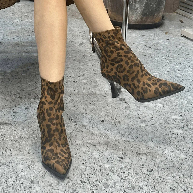 Leopard Print Women Ankle Boots Fashion Elegant Dancing Party Prom