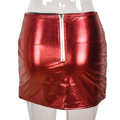 Red Women's Puffer Skirts Metallic Shiny Warm Quilted Mini Skirt