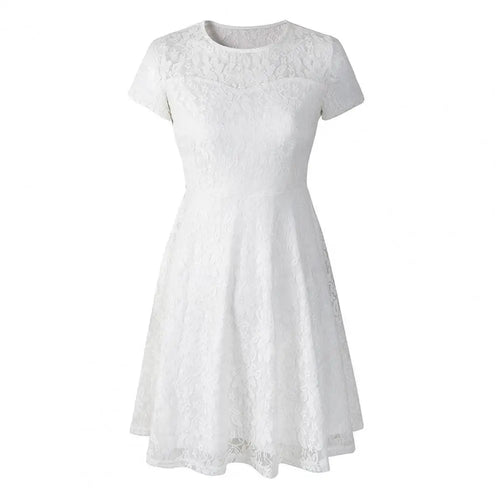 Elegant Women Summer Dress O Neck Transparent Lace Hollow Lady Mini