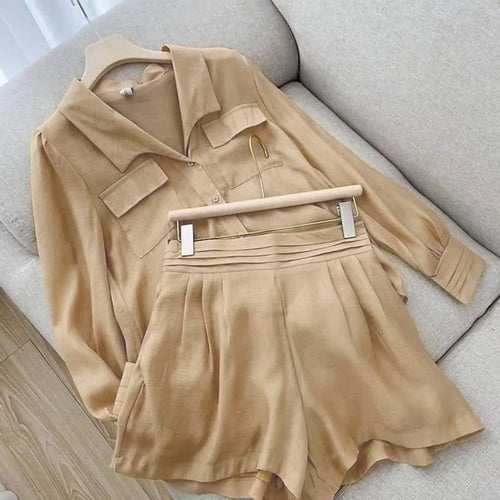 Spring Shirt Two Piece Set For Women Summer Shorts 2 Piece Sets Suits