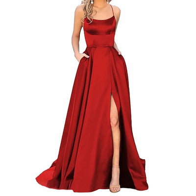 Women Dress Elegant Vintage Ladies Backless Long Dresses Wine Party