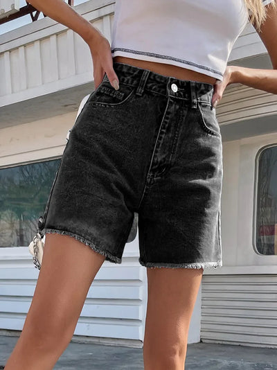 Streamgirl Blue Women's Denim Shorts Summer High Waist Casual Chic