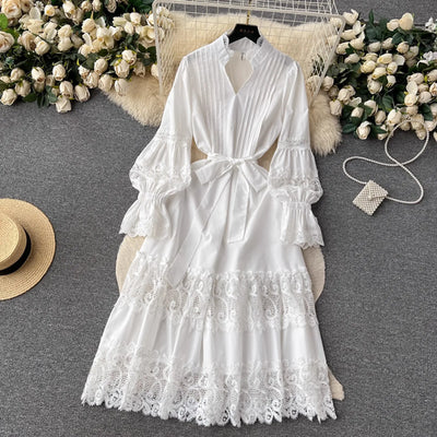 JAMERARY Autumn Holiday Loose White Lace Prom Prom Dress Women's V