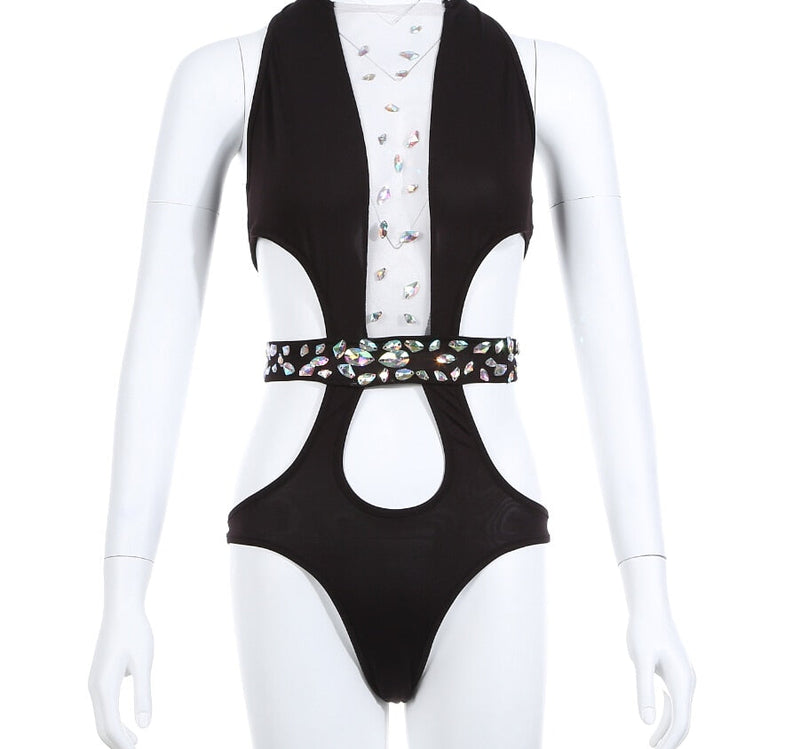 New Women Sexy Swimsuit Shiny Swimwear With Rhinestone Belt Chest