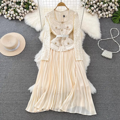 Runway Designer Summer Flower Embroidery Lace Chiffon Prom Dress Women