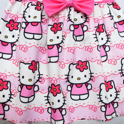 Hello Kitty Cartoon Printed Net Yarn Short-Sleeved Pleated Dress for