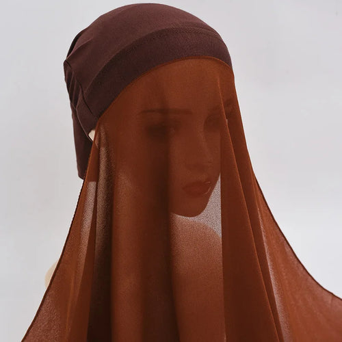 Instant Underscarf Plain Chiffon Hijab With Inner Jersey Moadal Caps