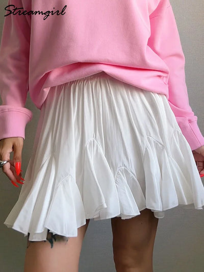 White Ruffle Mini Skirt With Shorts For Women Summer A Line Tennis