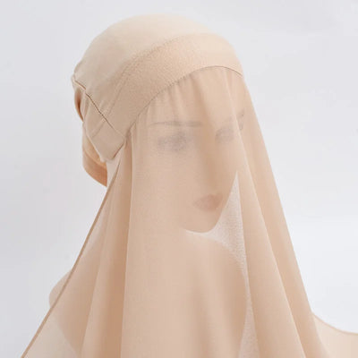 Instant Underscarf Plain Chiffon Hijab With Inner Jersey Moadal Caps