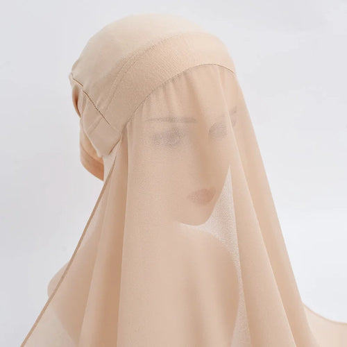 Instant Underscarf Plain Chiffon Hijab With Inner Jersey Moadal Caps