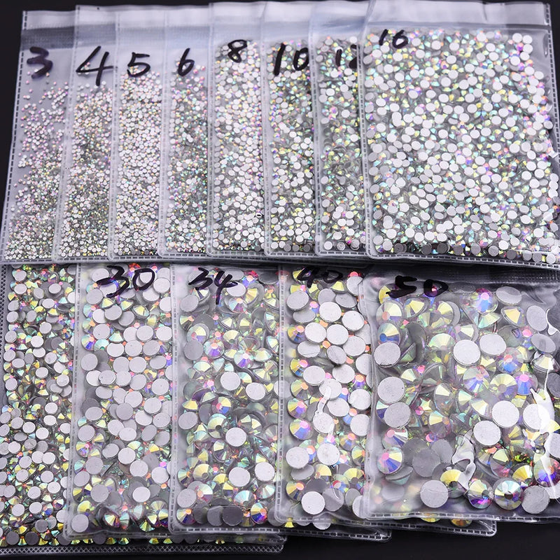 SS3-ss16 1440pcs Clear Crystal AB gold 3D Non HotFix FlatBack Nail Art