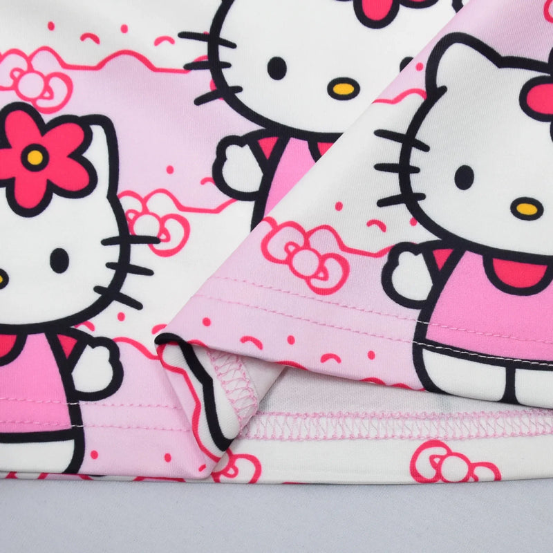 Hello Kitty Cartoon Printed Net Yarn Short-Sleeved Pleated Dress for