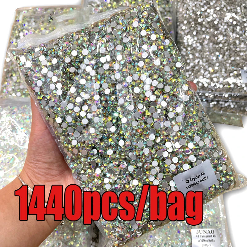 SS3-ss16 1440pcs Clear Crystal AB gold 3D Non HotFix FlatBack Nail Art