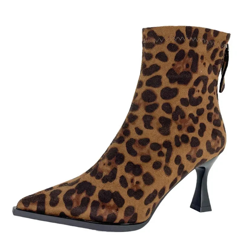 Leopard Print Women Ankle Boots Fashion Elegant Dancing Party Prom