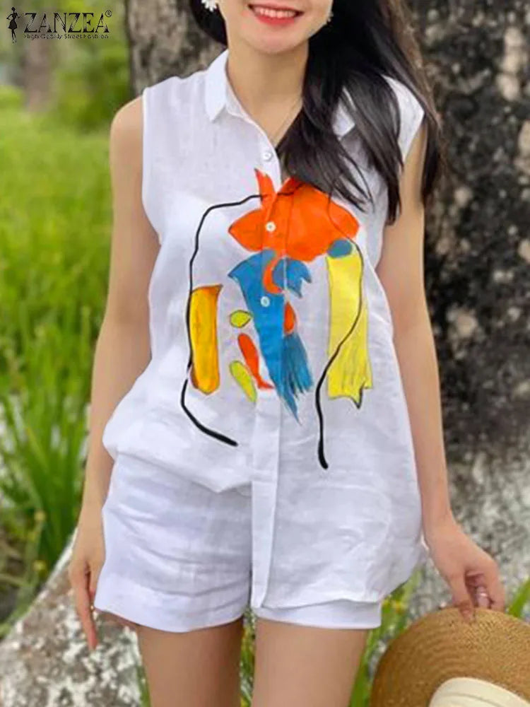 Elegant OL Work Short Sets ZANZEA 2pcs Women Outfits Summer Sleeveless