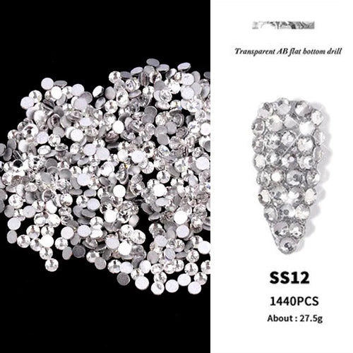 SS3-ss16 1440pcs Clear Crystal AB gold 3D Non HotFix FlatBack Nail Art