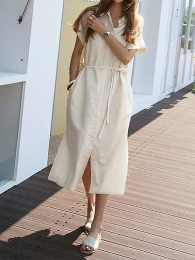 Summer Women Dress Shirt Dress Long Evening Female Vintage Maxi Party