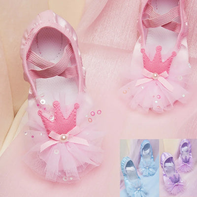 Children's Ballet Shoes Girls Professional Dance Satin Crown Lace