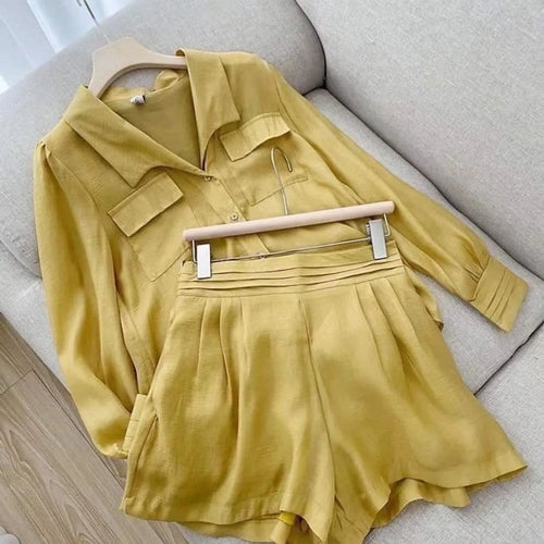 Spring Shirt Two Piece Set For Women Summer Shorts 2 Piece Sets Suits