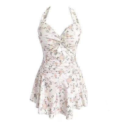 sexy Korean fashion conservative swimsuit one piece floral print