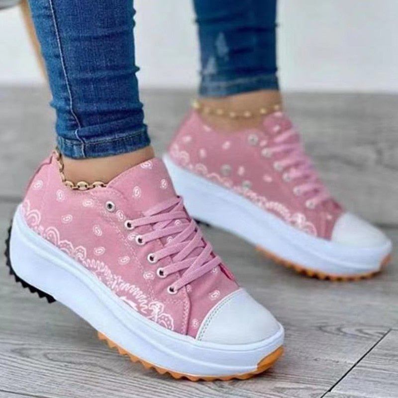 Fashion  Casual Sport Shoes Pattern Canvas Women Sneakers