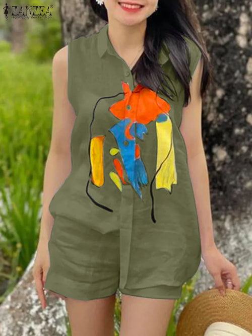 Elegant OL Work Short Sets ZANZEA 2pcs Women Outfits Summer Sleeveless