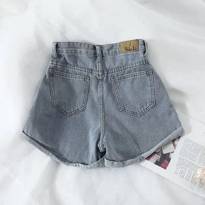 PTKPCC New Summer Korean Retro High-waist Loose  Jeans Shorts Women