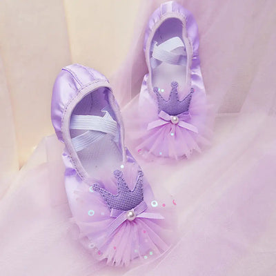 Children's Ballet Shoes Girls Professional Dance Satin Crown Lace