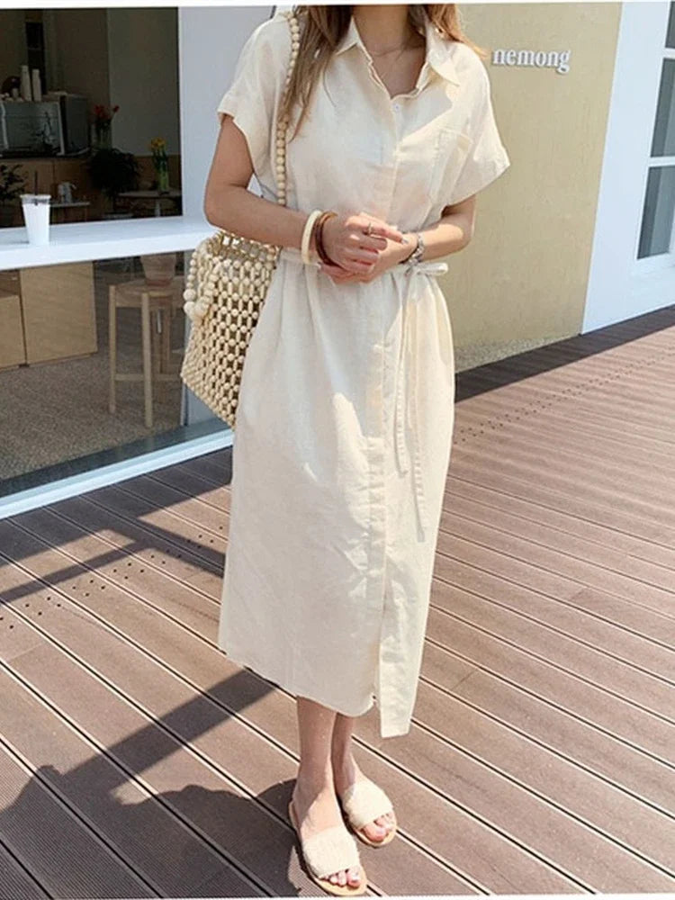 Summer Women Dress Shirt Dress Long Evening Female Vintage Maxi Party