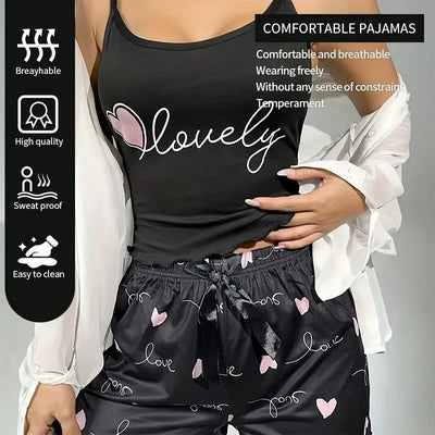 Summer Two-Piece Women's Camisole Printed Heart and Letter Matching