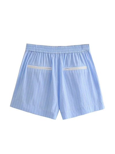 ASDS  Woman 2 Pieces Sets Fashion Stripe Shirts Top Casual Shorts Sets