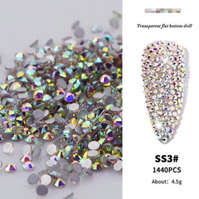 SS3-ss16 1440pcs Clear Crystal AB gold 3D Non HotFix FlatBack Nail Art