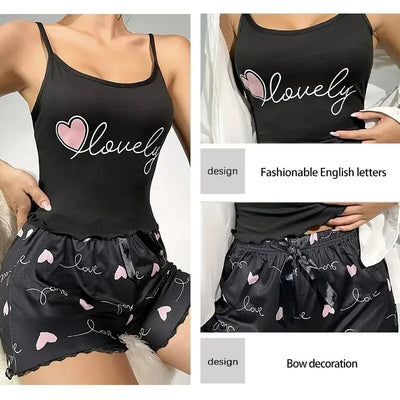 Summer Two-Piece Women's Camisole Printed Heart and Letter Matching