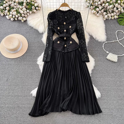 Runway Designer Summer Flower Embroidery Lace Chiffon Prom Dress Women