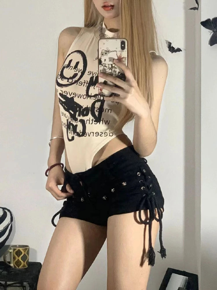 Shorts Women Skinny Creativity Lace-up Popular Streetwear Daily